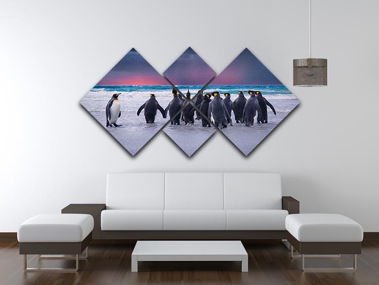 Group of King Penguins in the Falkland Islands 4 Square Multi Panel Canvas - Canvas Art Rocks - 3