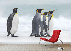 Group of four King penguins Wall Mural Wallpaper - Canvas Art Rocks - 2