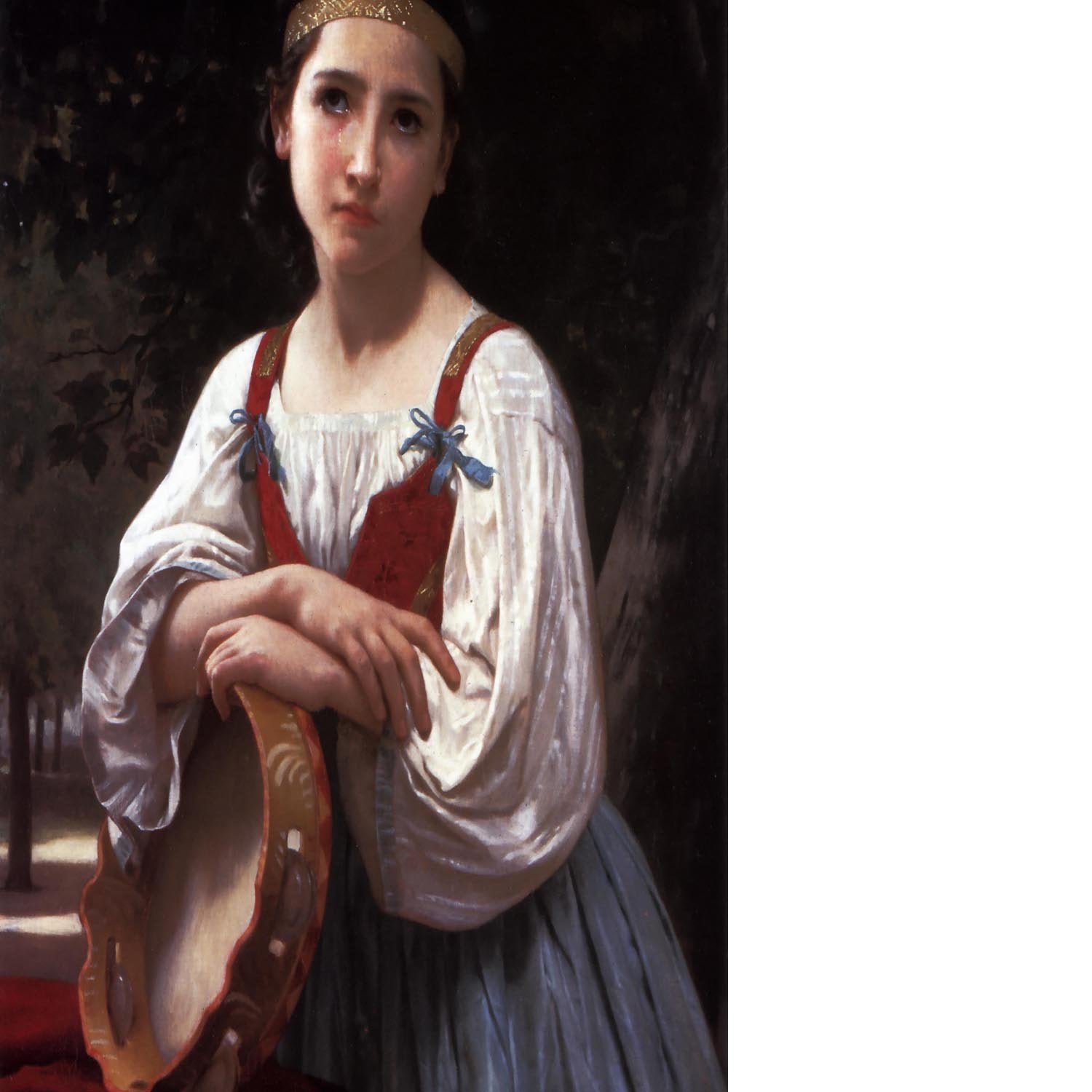 Gypsy Girl with a Basque Drum By Bouguereau Floating Framed Canvas