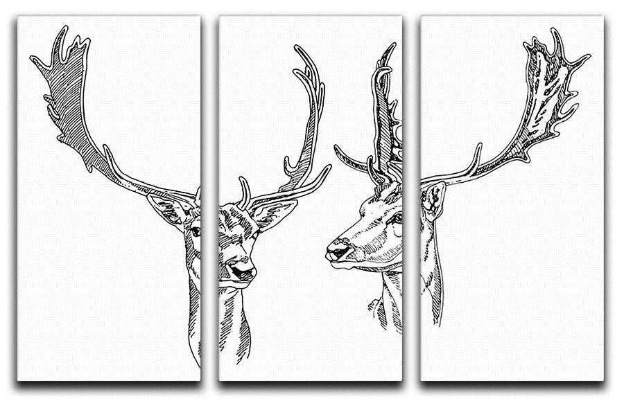 Hand drawn deer heads 3 Split Panel Canvas Print - Canvas Art Rocks - 1