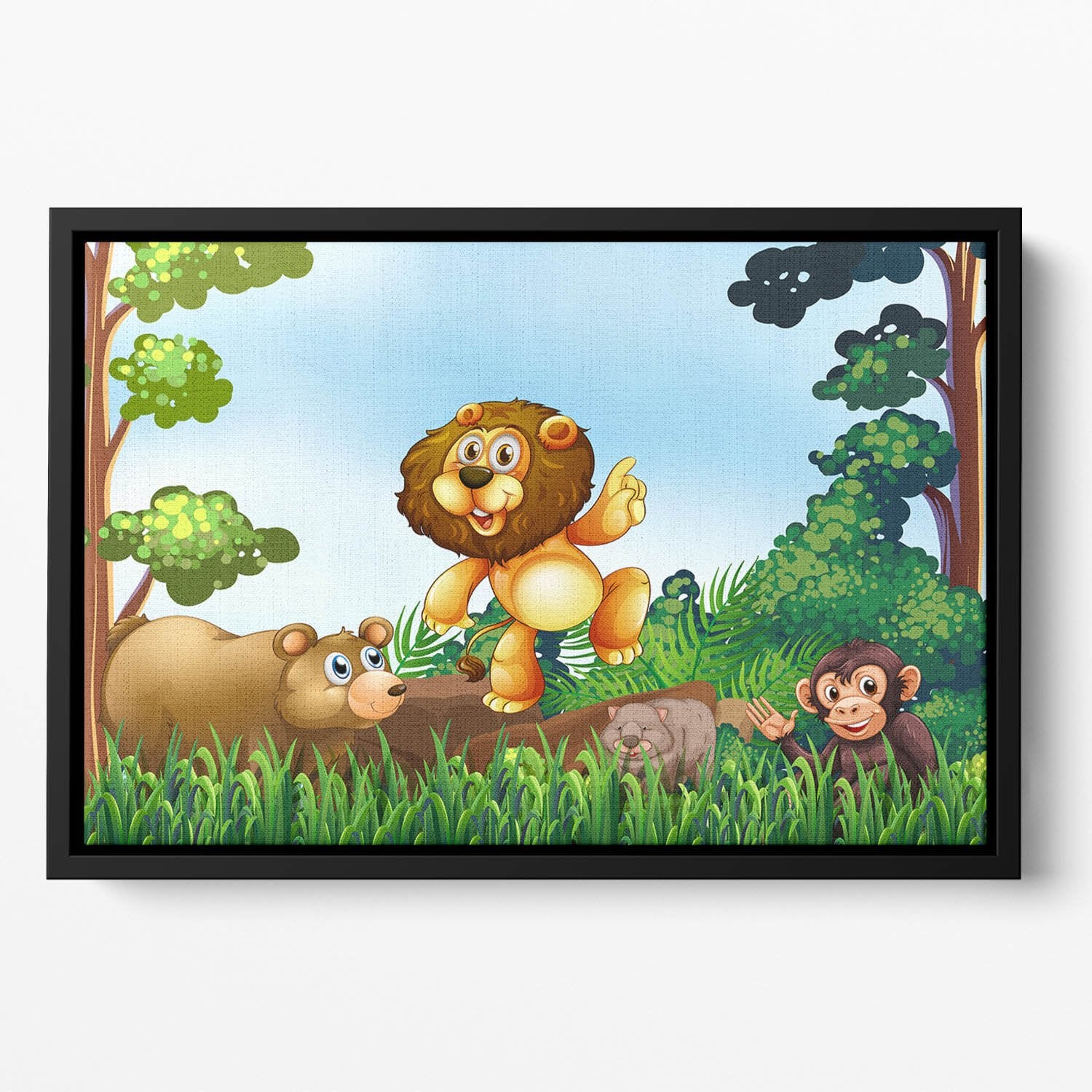 Happy animals living in the jungle Floating Framed Canvas