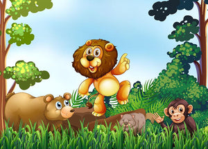 Happy animals living in the jungle Wall Mural Wallpaper - Canvas Art Rocks - 1
