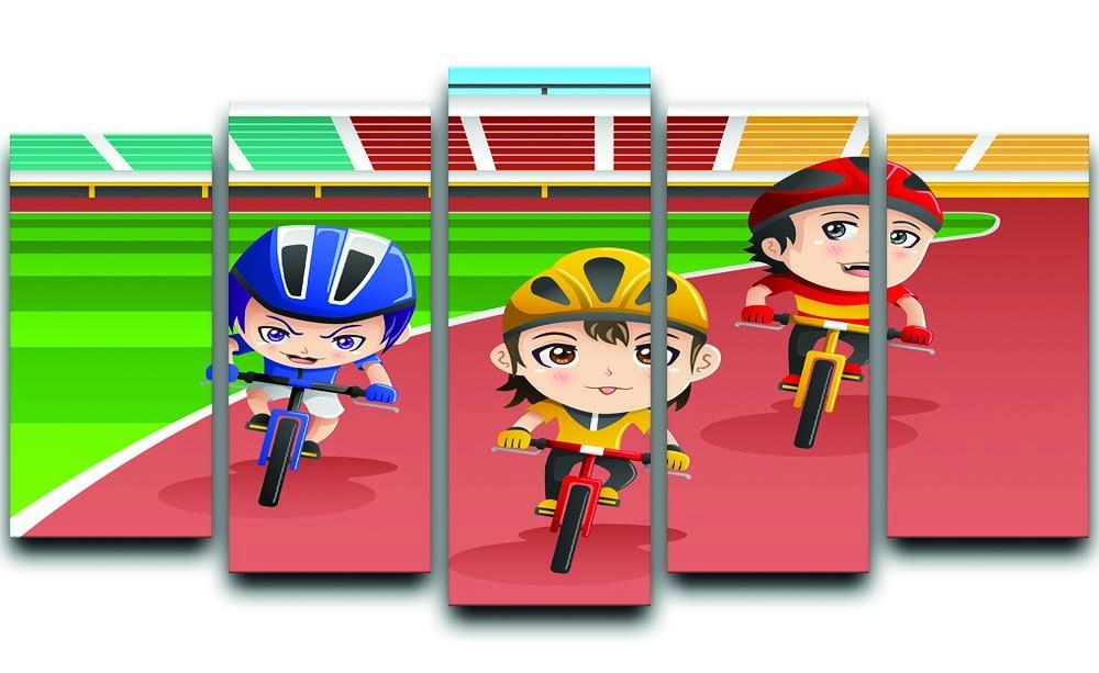 Happy kids in a bicycle race 5 Split Panel Canvas  - Canvas Art Rocks - 1
