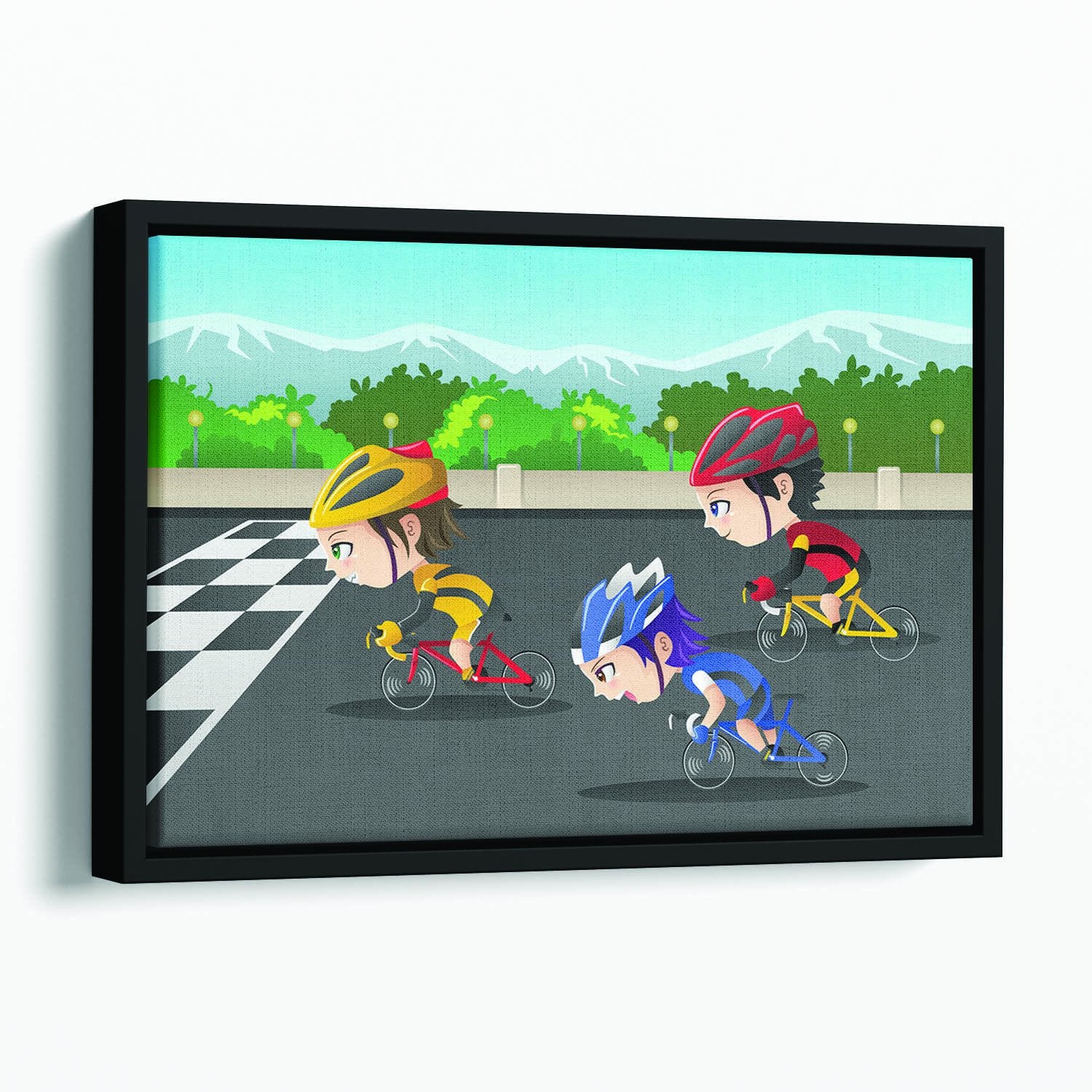 Happy kids in a race Floating Framed Canvas