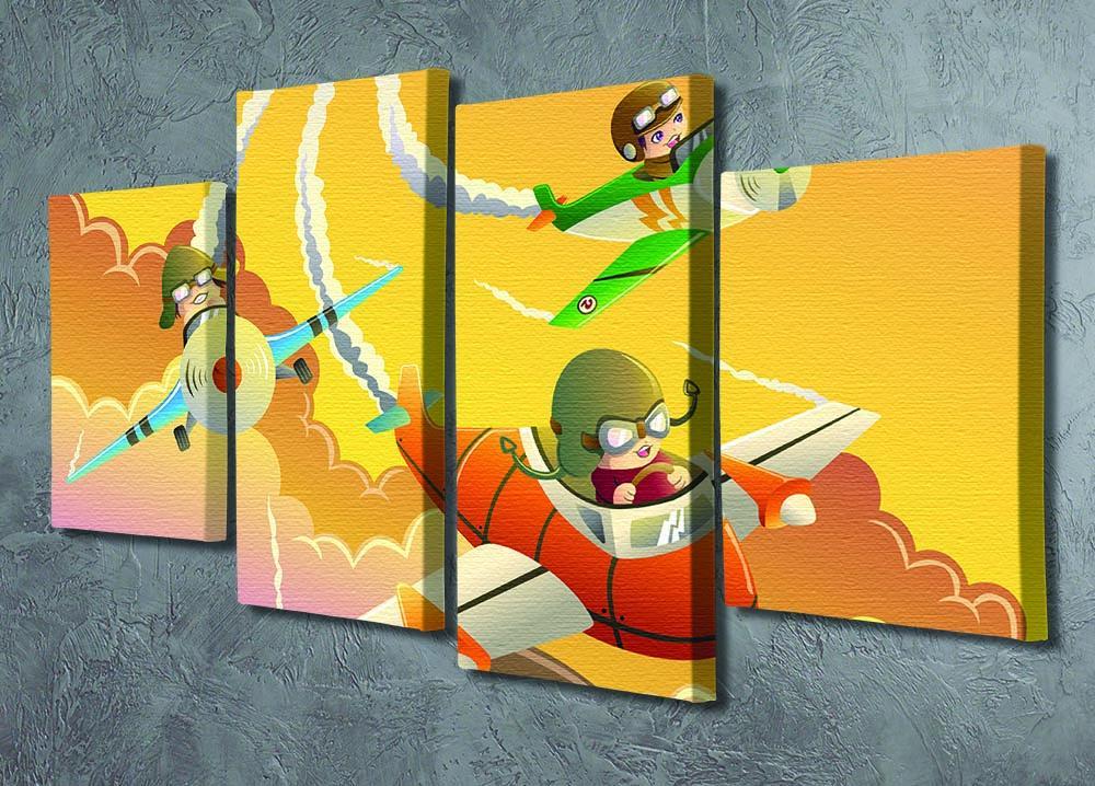 Happy kids in an airplane race 4 Split Panel Canvas - Canvas Art Rocks - 2