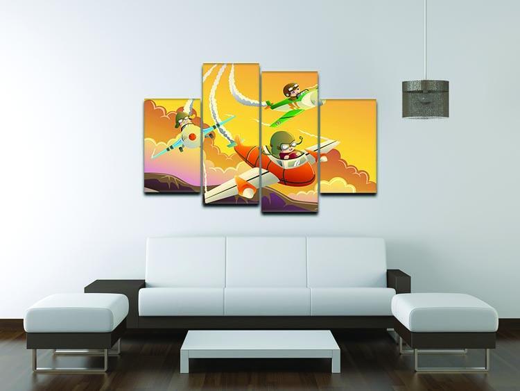 Happy kids in an airplane race 4 Split Panel Canvas - Canvas Art Rocks - 3