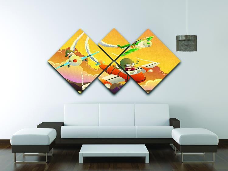 Happy kids in an airplane race 4 Square Multi Panel Canvas - Canvas Art Rocks - 3