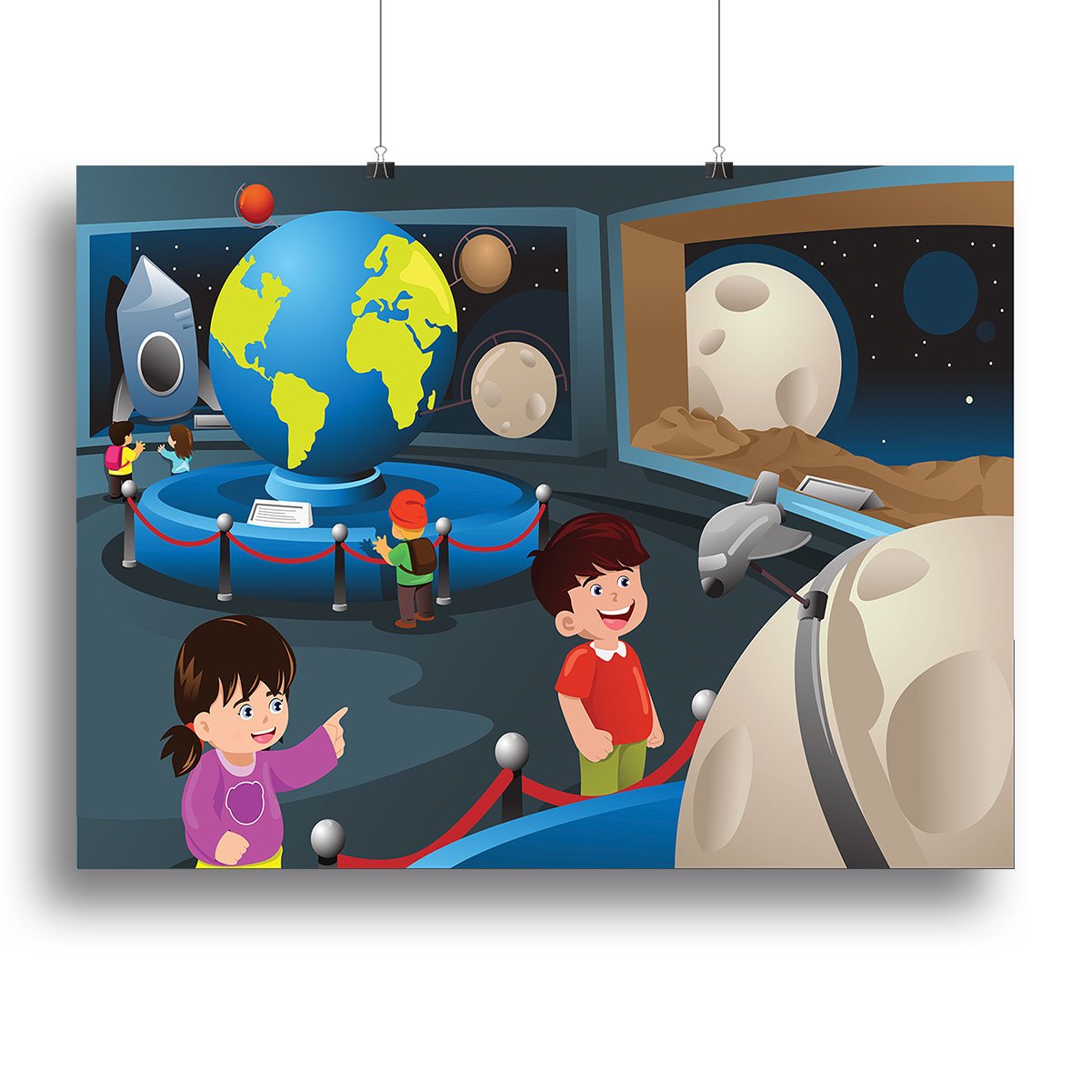 Happy kids on field trip to a planetarium Canvas Print or Poster