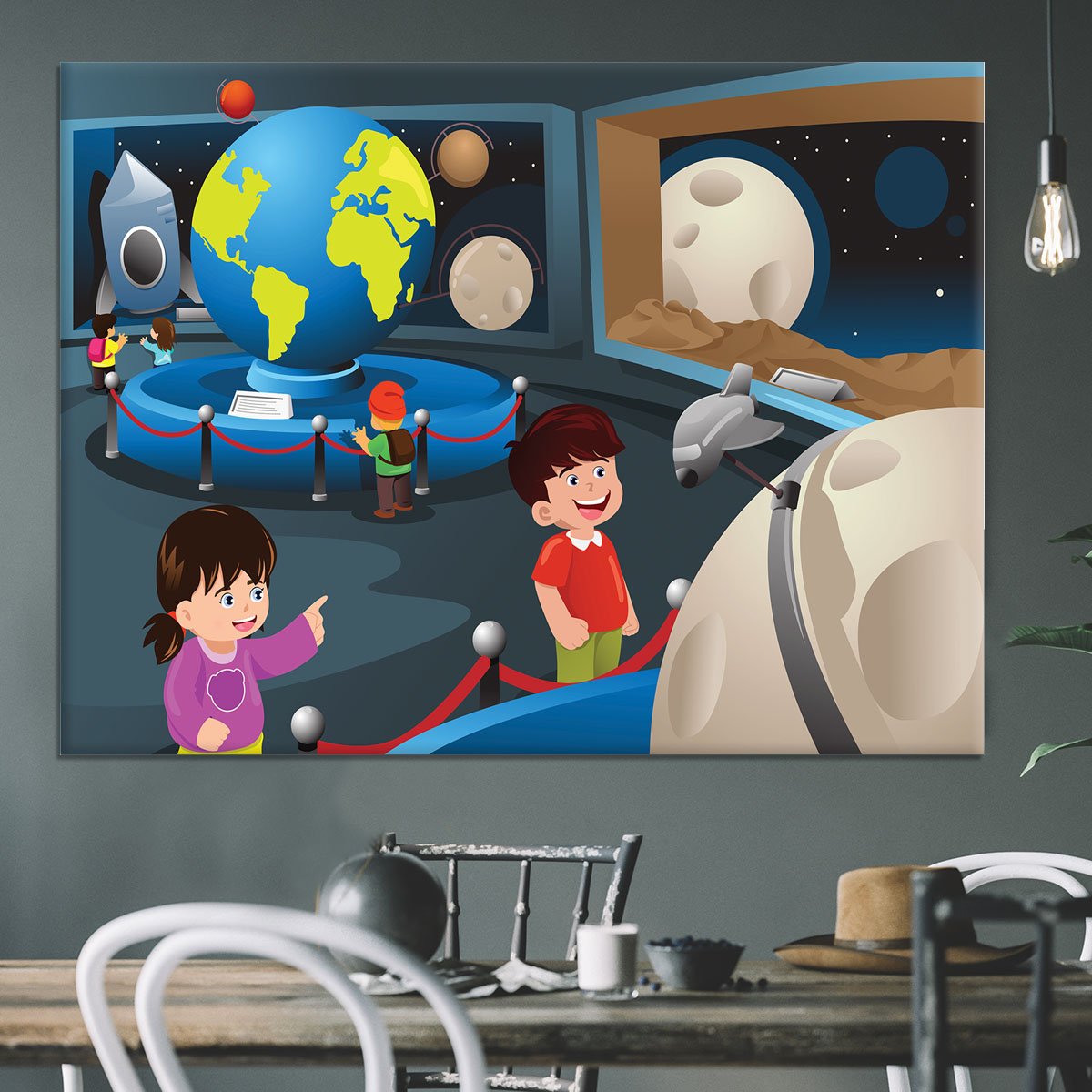 Happy kids on field trip to a planetarium Canvas Print or Poster