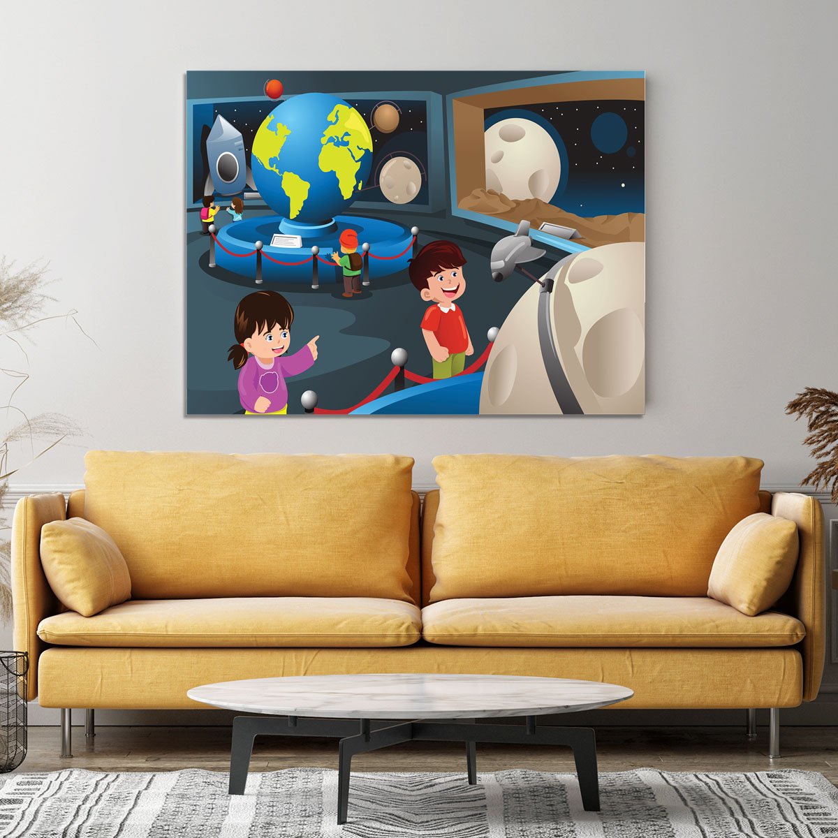 Happy kids on field trip to a planetarium Canvas Print or Poster