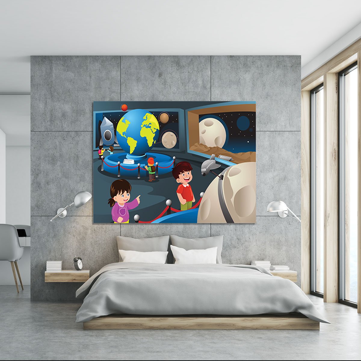 Happy kids on field trip to a planetarium Canvas Print or Poster