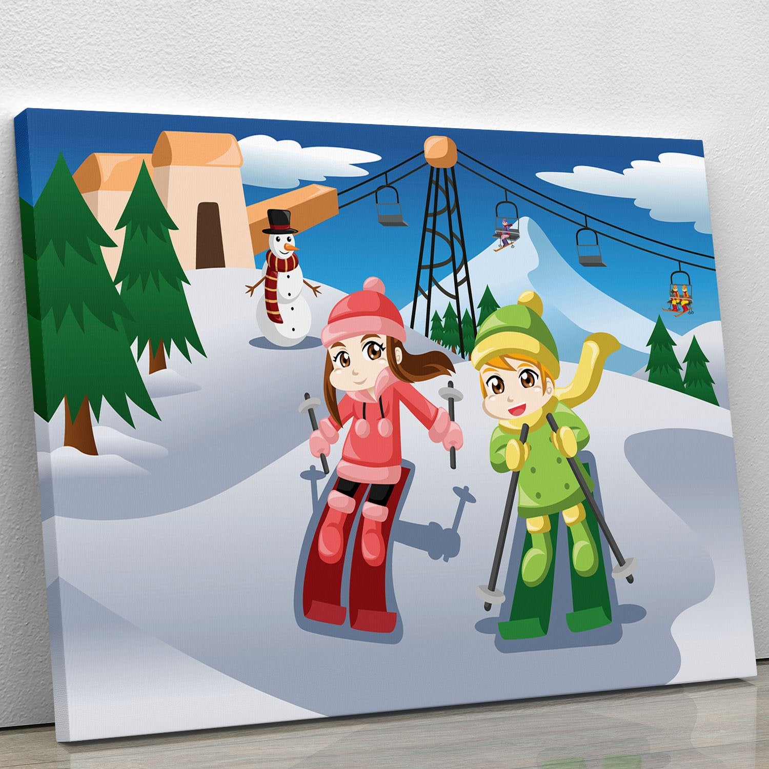 Happy kids skiing together Canvas Print or Poster
