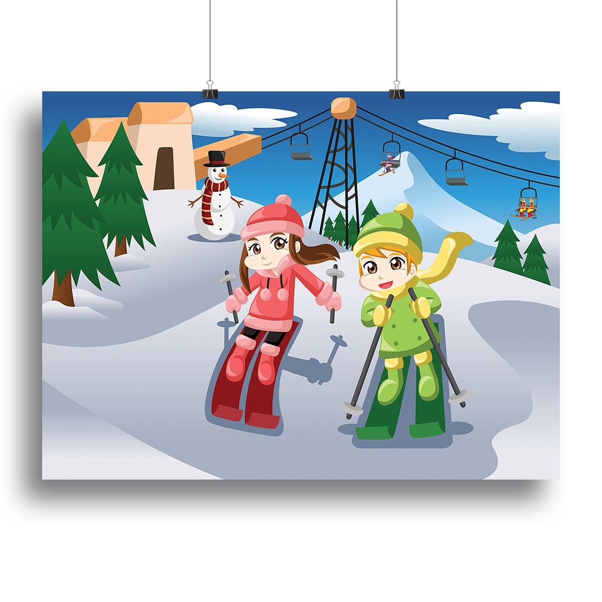 Happy kids skiing together Canvas Print or Poster