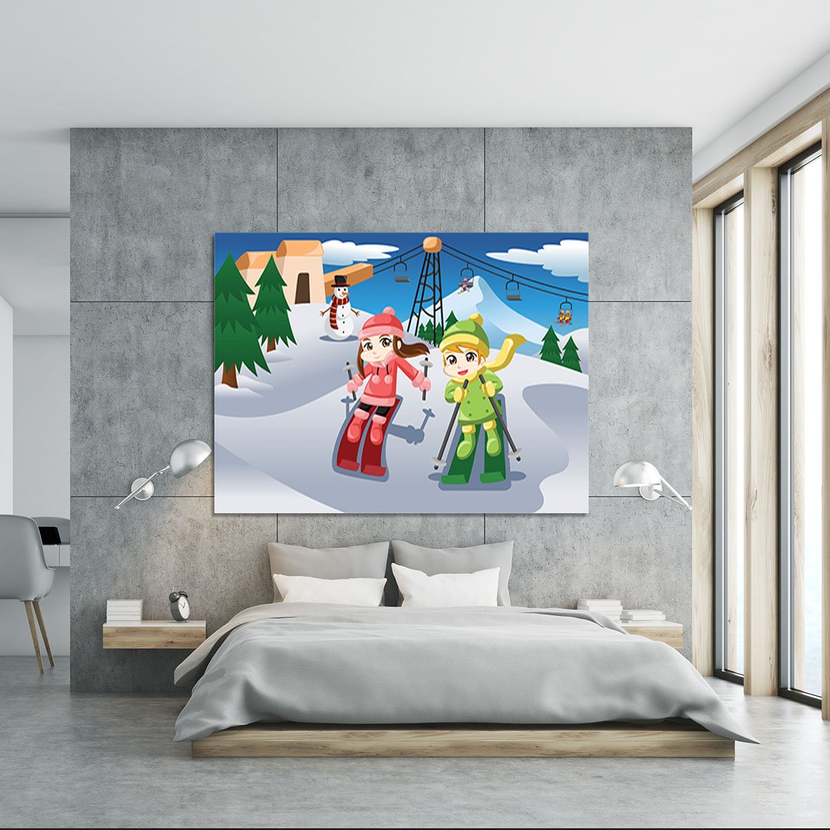 Happy kids skiing together Canvas Print or Poster