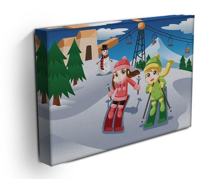 Happy kids skiing together Canvas Print or Poster - Canvas Art Rocks - 3