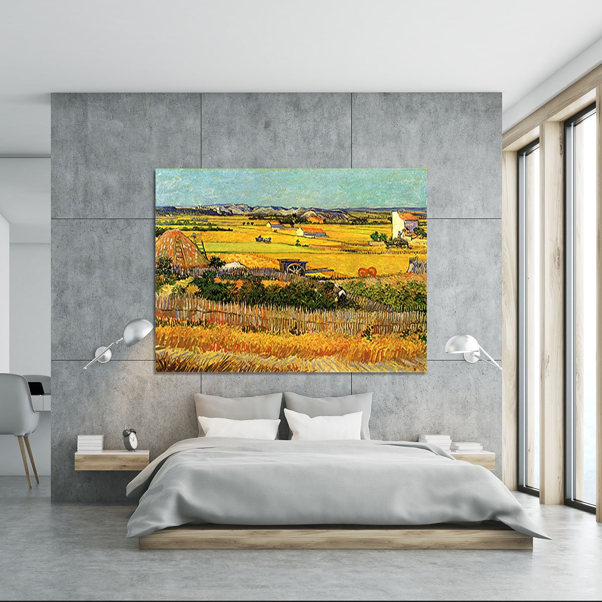 Harvest at La Crau with Montmajour in the Background by Van Gogh Canvas Print or Poster