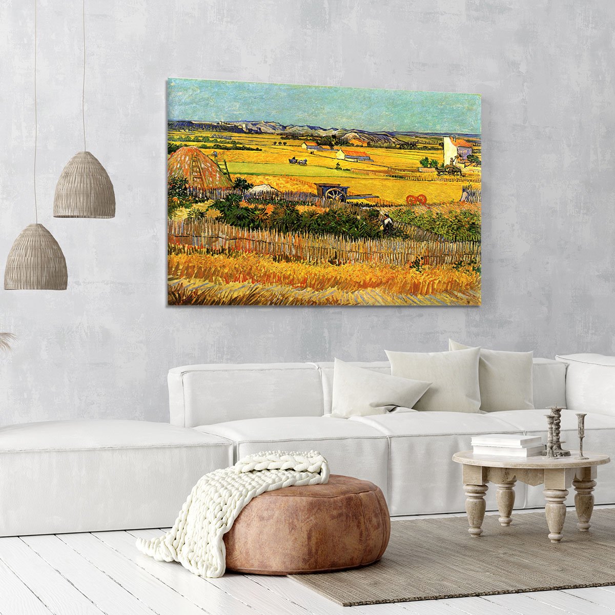 Harvest at La Crau with Montmajour in the Background by Van Gogh Canvas Print or Poster