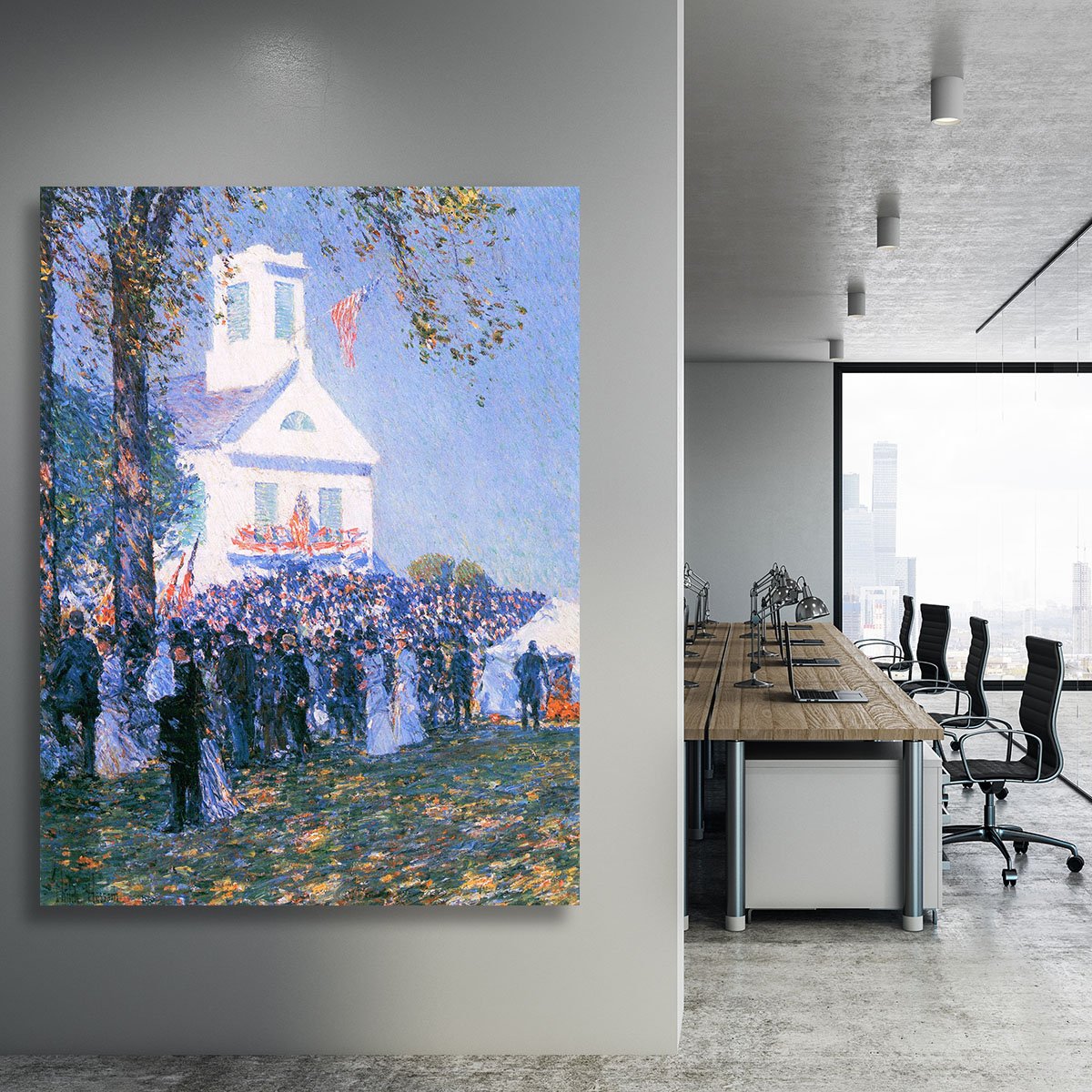 Harvest in a village in New England by Hassam Canvas Print or Poster