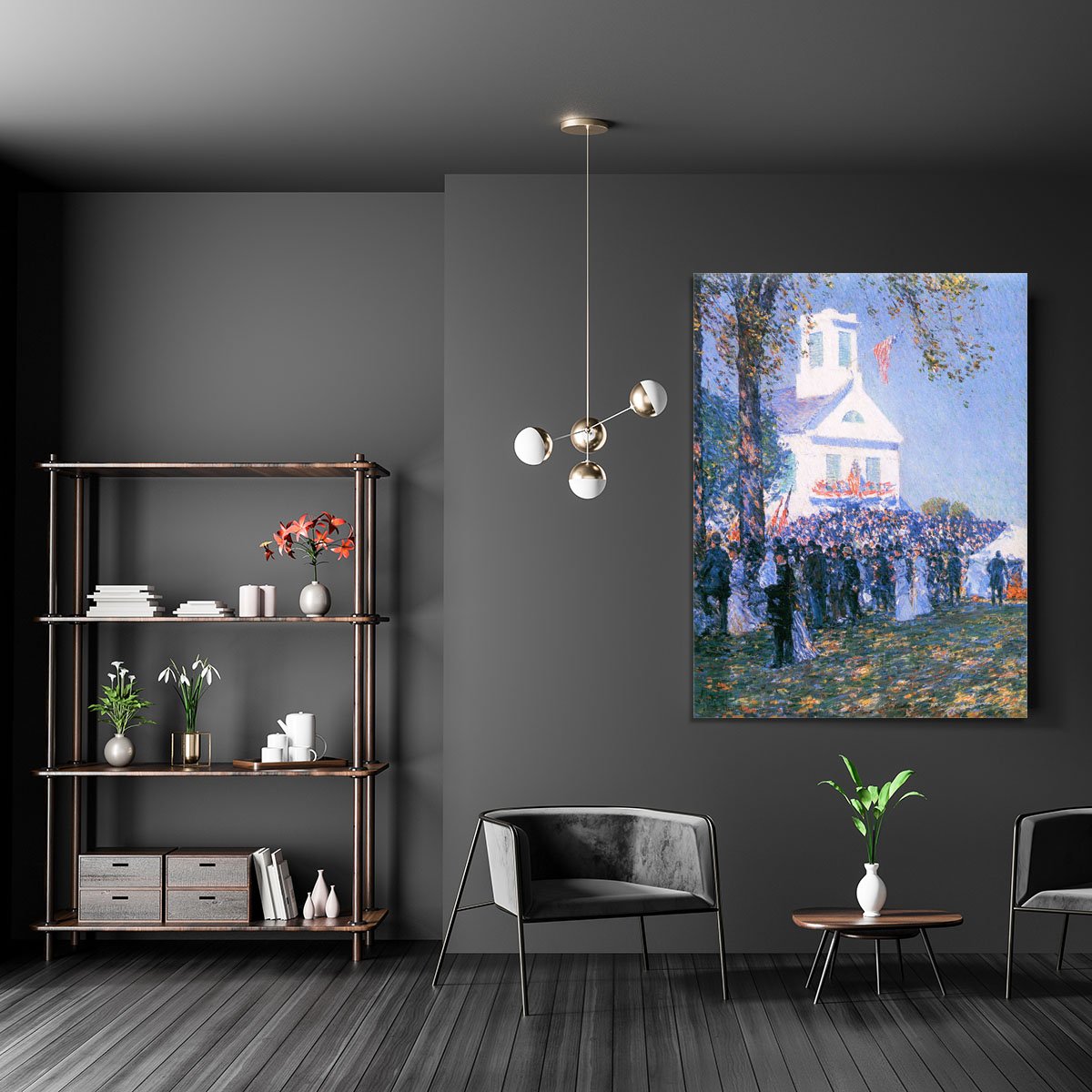 Harvest in a village in New England by Hassam Canvas Print or Poster