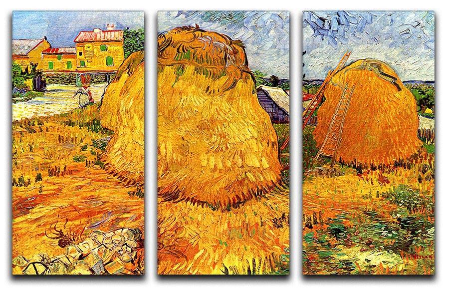 Haystacks in Provence by Van Gogh 3 Split Panel Canvas Print - Canvas Art Rocks - 4