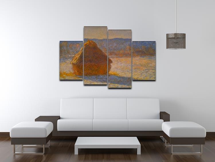 Haystacks in Snow by Monet 4 Split Panel Canvas - Canvas Art Rocks - 3