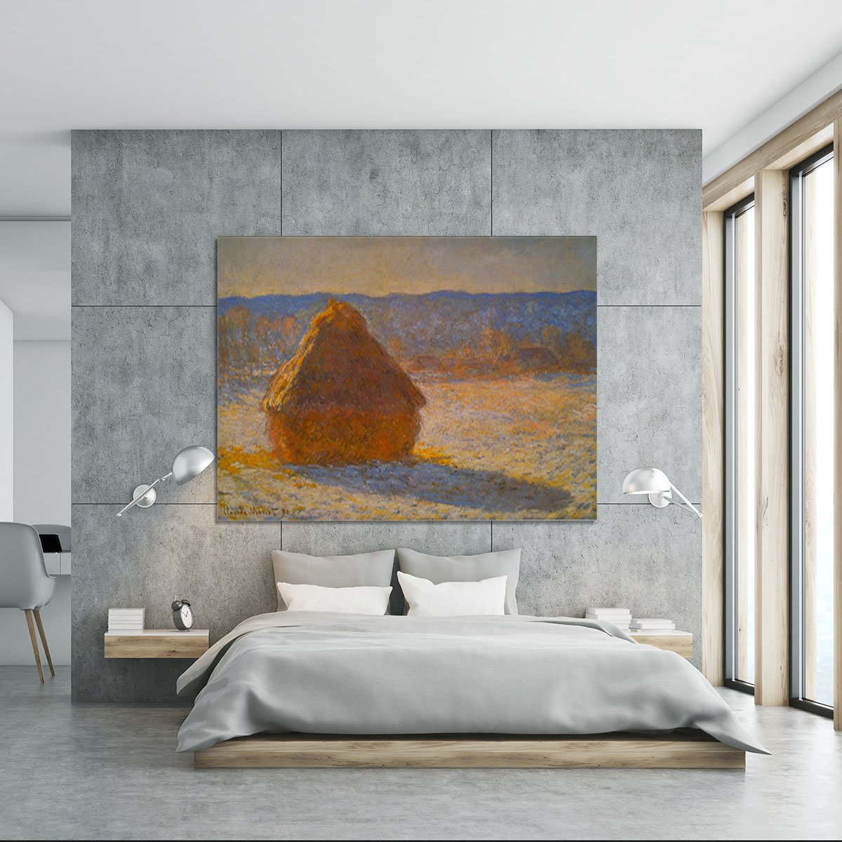 Haystacks in Snow by Monet Canvas Print or Poster