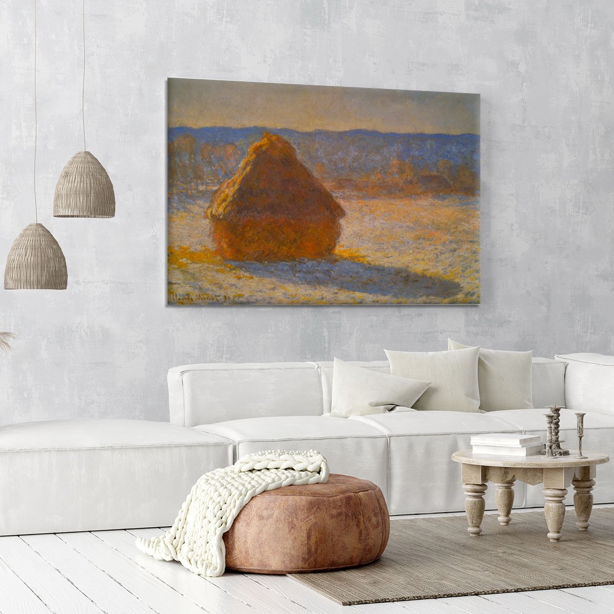 Haystacks in Snow by Monet Canvas Print or Poster