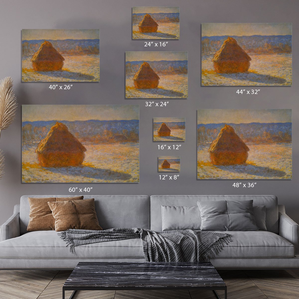 Haystacks in Snow by Monet Canvas Print or Poster