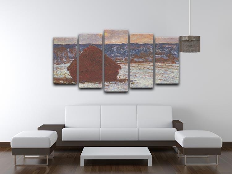 Haystacks snow covered the sky by Monet 5 Split Panel Canvas - Canvas Art Rocks - 3
