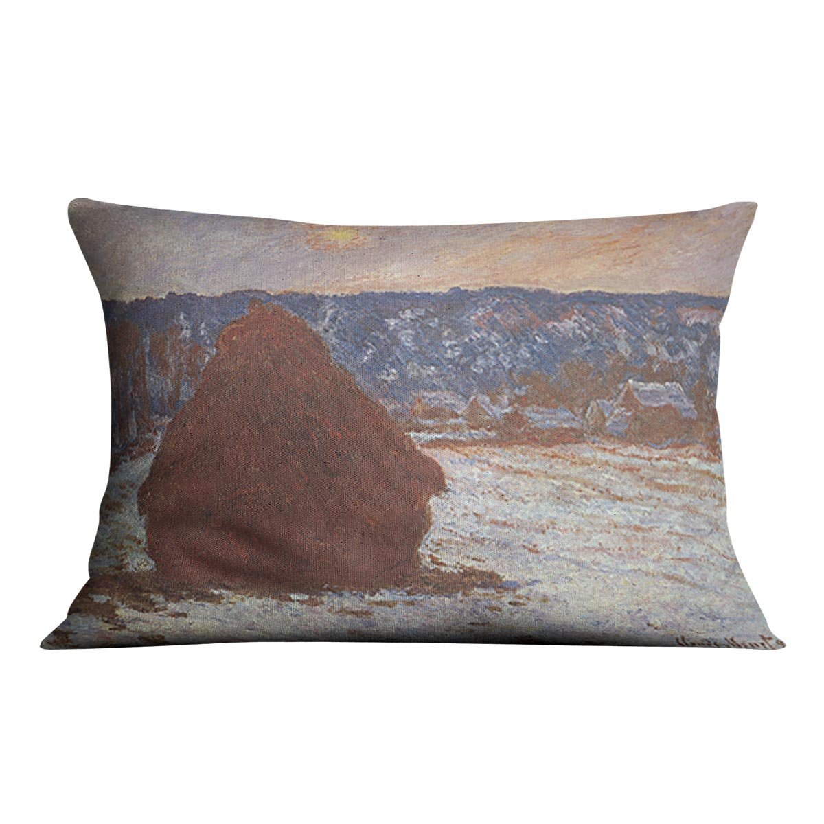 Haystacks snow covered the sky by Monet Throw Pillow