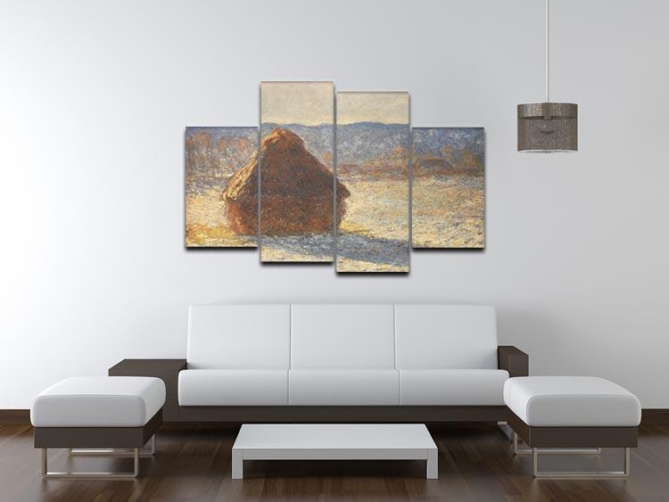 Haystacks snow morning by Monet 4 Split Panel Canvas - Canvas Art Rocks - 3