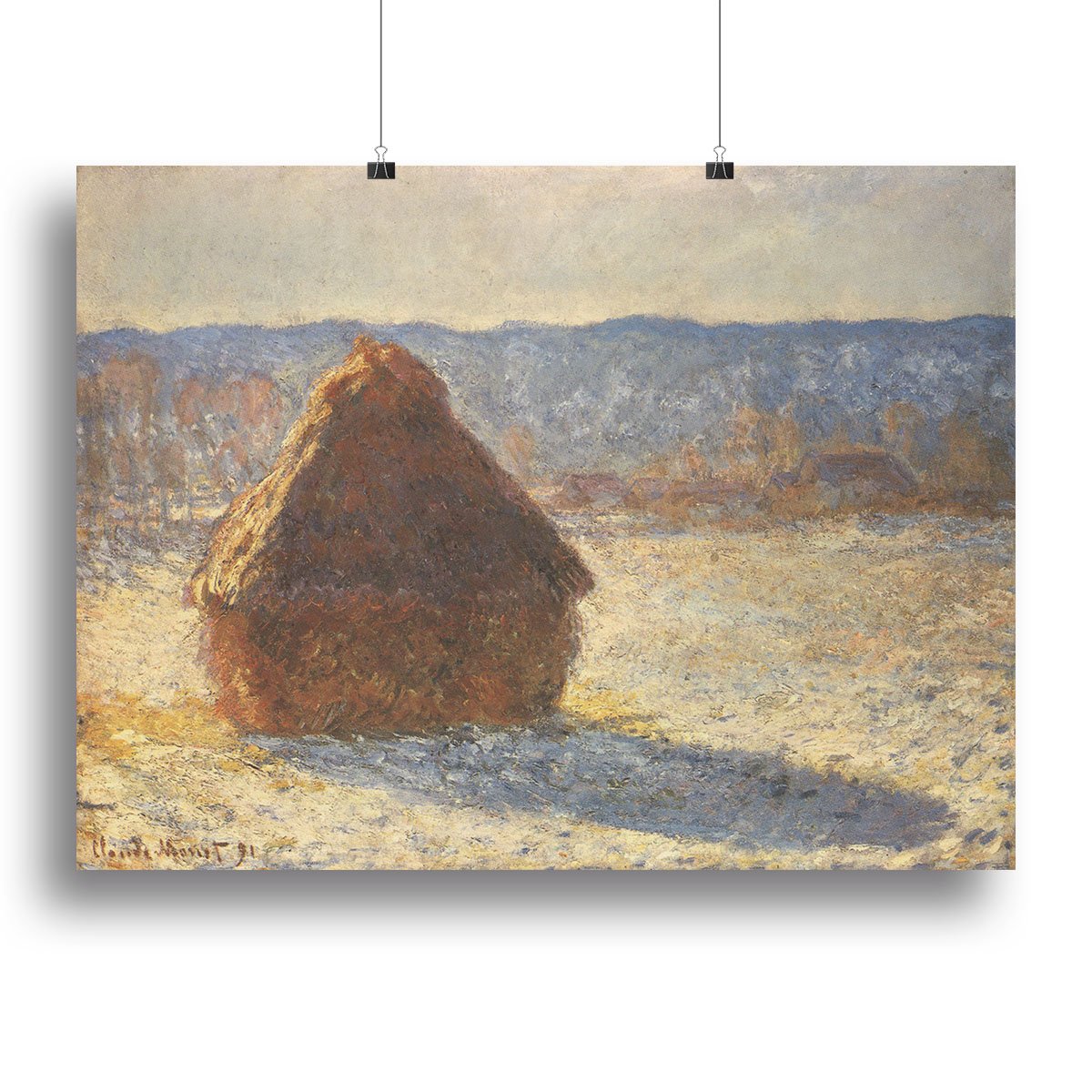 Haystacks snow morning by Monet Canvas Print or Poster