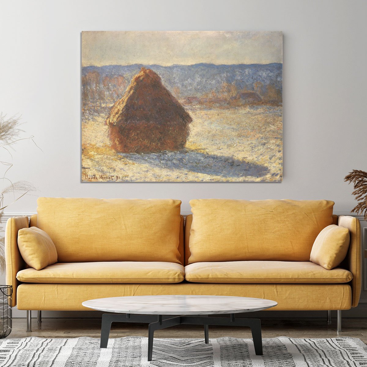 Haystacks snow morning by Monet Canvas Print or Poster