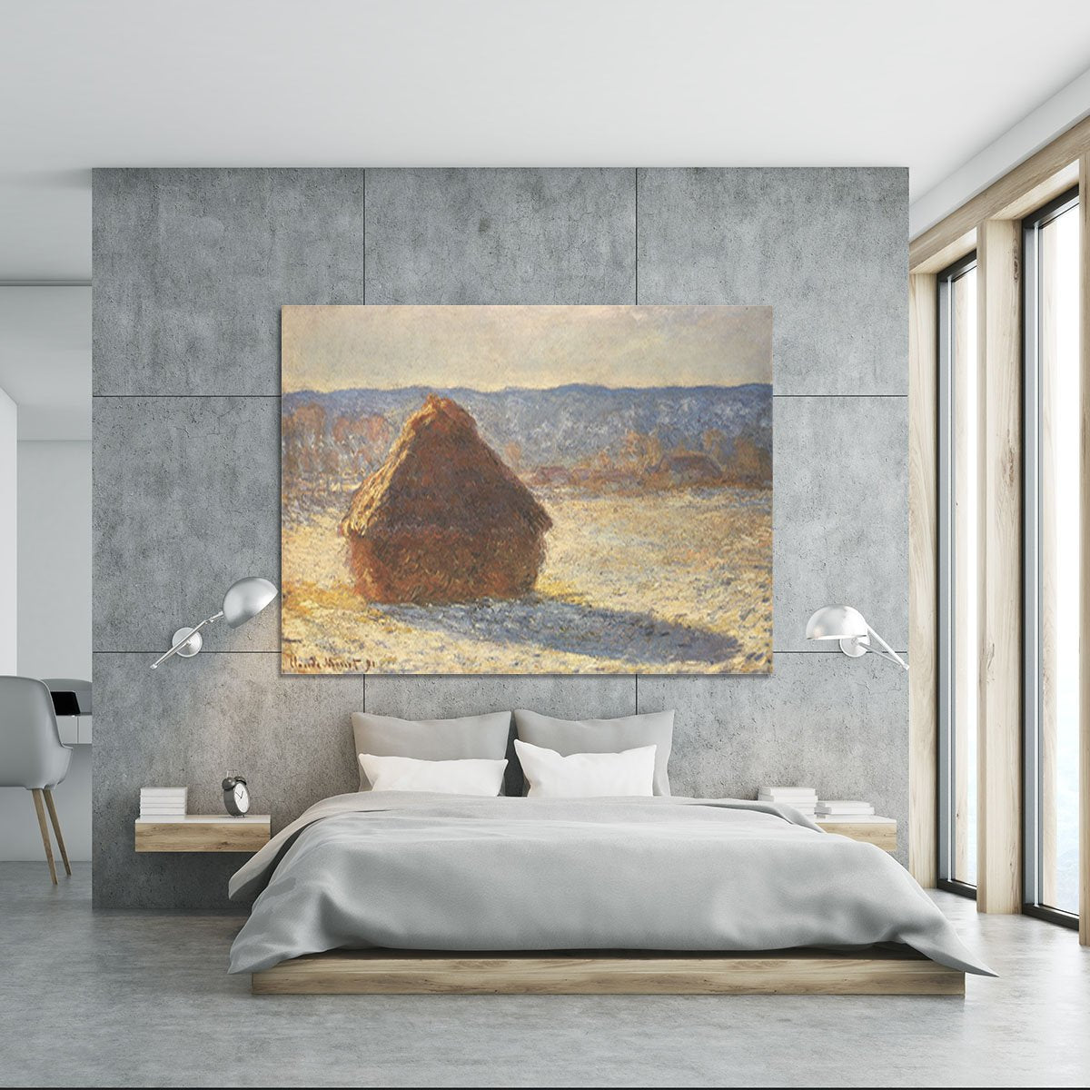 Haystacks snow morning by Monet Canvas Print or Poster