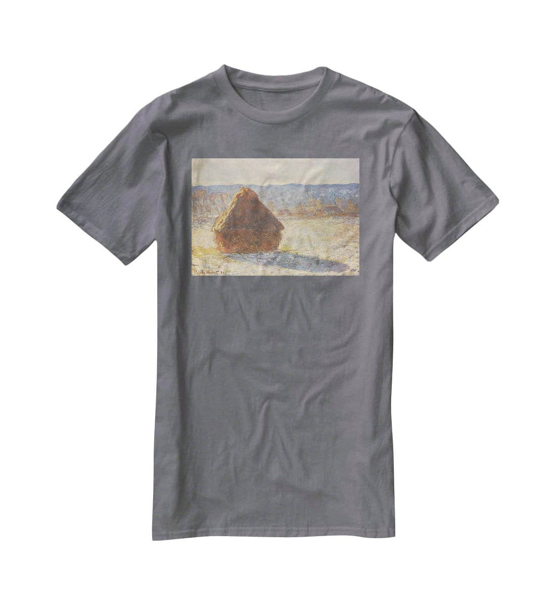 Haystacks snow morning by Monet T-Shirt - Canvas Art Rocks - 3