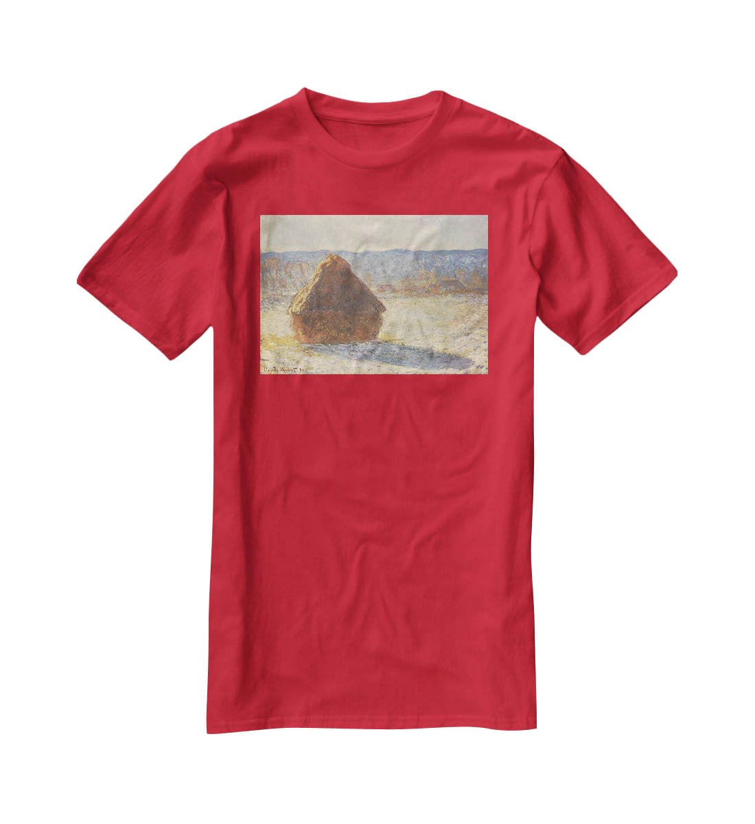 Haystacks snow morning by Monet T-Shirt - Canvas Art Rocks - 4