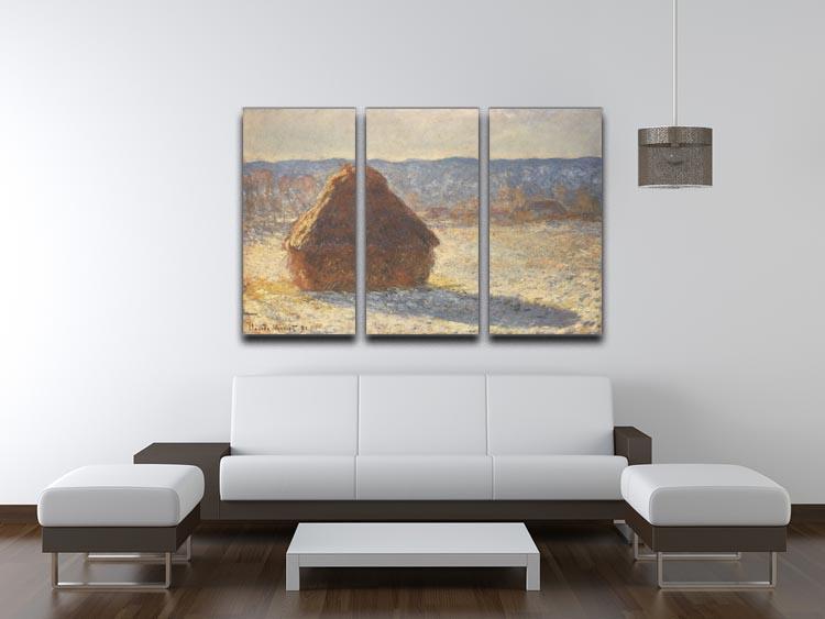 Haystacks snow morning by Monet Split Panel Canvas Print - Canvas Art Rocks - 4