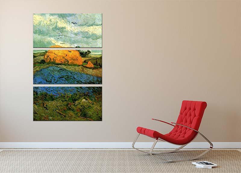 Haystacks under a Rainy Sky by Van Gogh 3 Split Panel Canvas Print - Canvas Art Rocks - 2