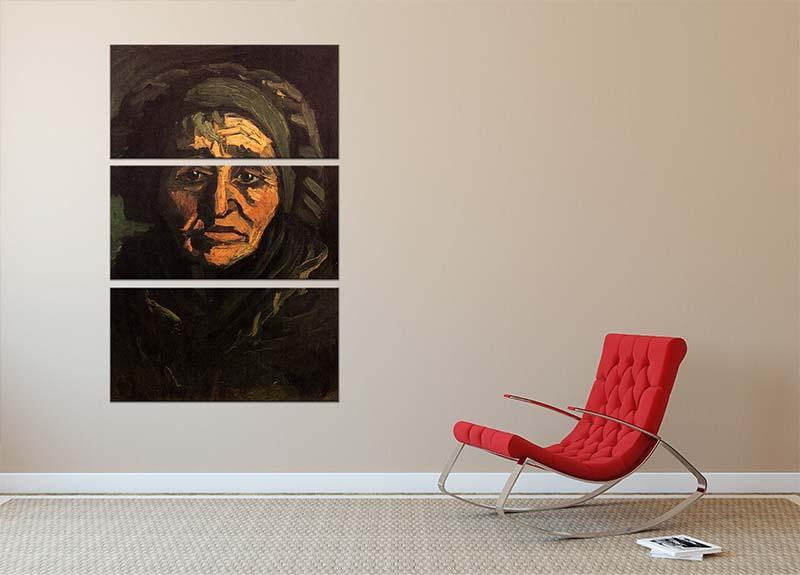Head of a Peasant Woman with Greenish Lace Cap by Van Gogh 3 Split Panel Canvas Print - Canvas Art Rocks - 2