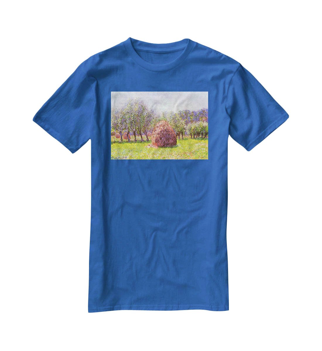 Heap of hay in the field by Monet T-Shirt - Canvas Art Rocks - 2