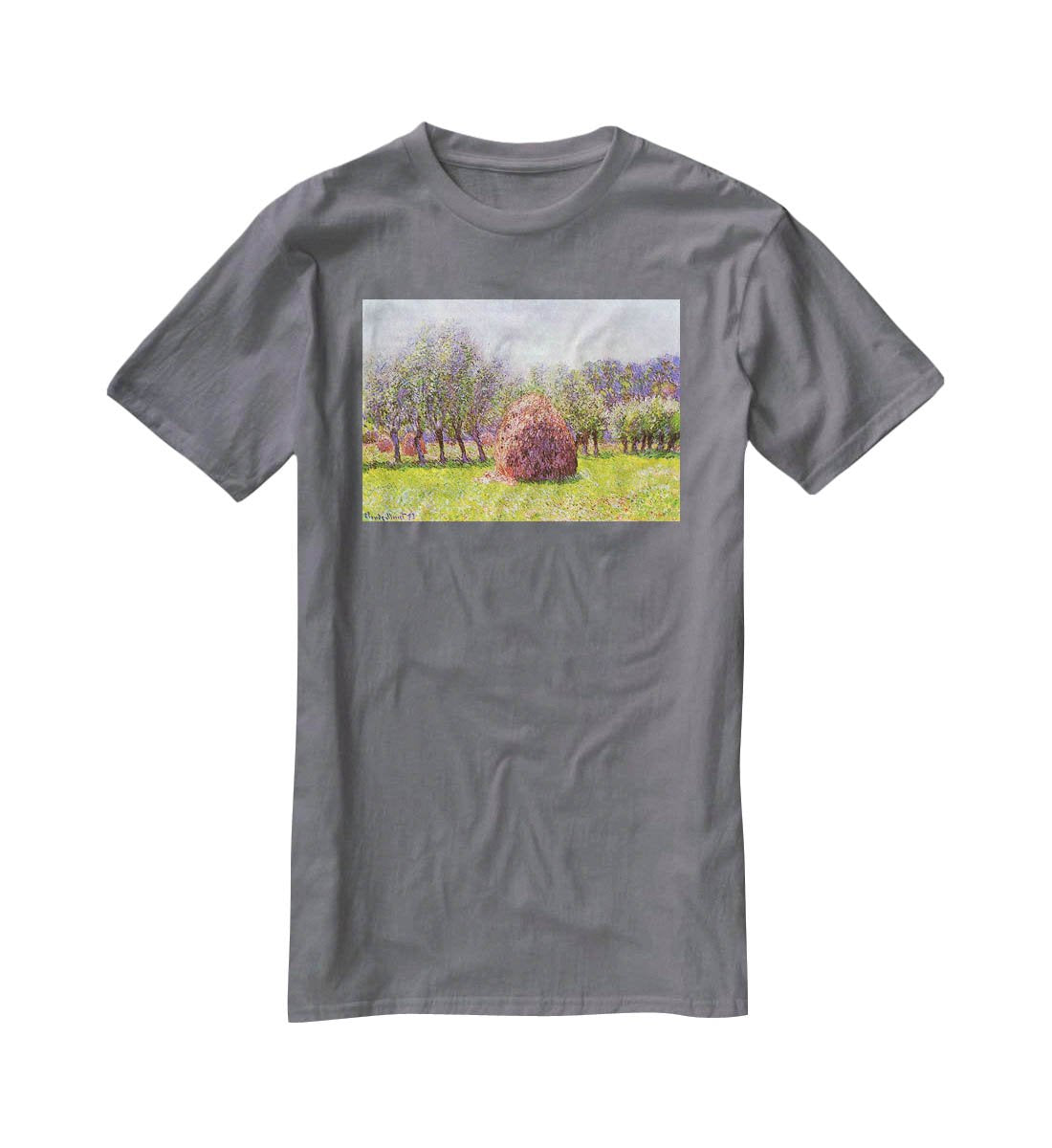 Heap of hay in the field by Monet T-Shirt - Canvas Art Rocks - 3