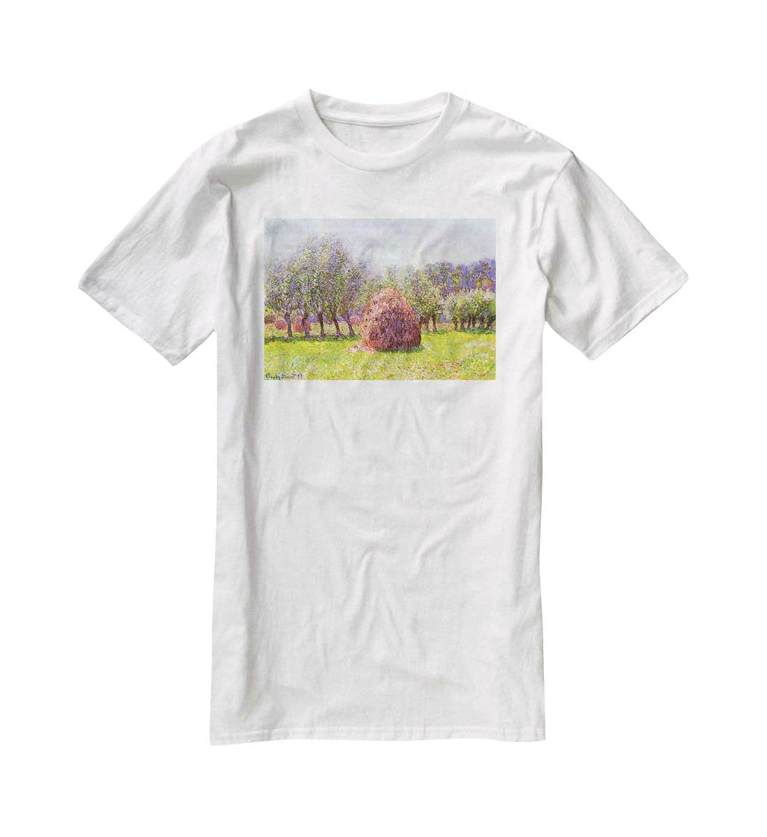 Heap of hay in the field by Monet T-Shirt - Canvas Art Rocks - 5