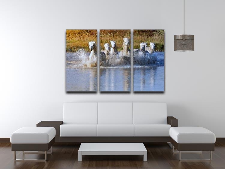 Heard of White Horses Running and splashing 3 Split Panel Canvas Print - Canvas Art Rocks - 3