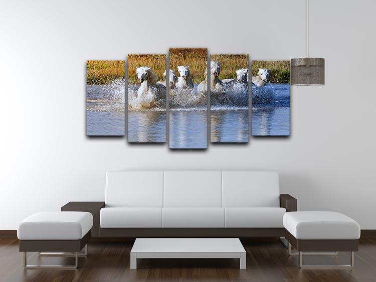 Heard of White Horses Running and splashing 5 Split Panel Canvas - Canvas Art Rocks - 3
