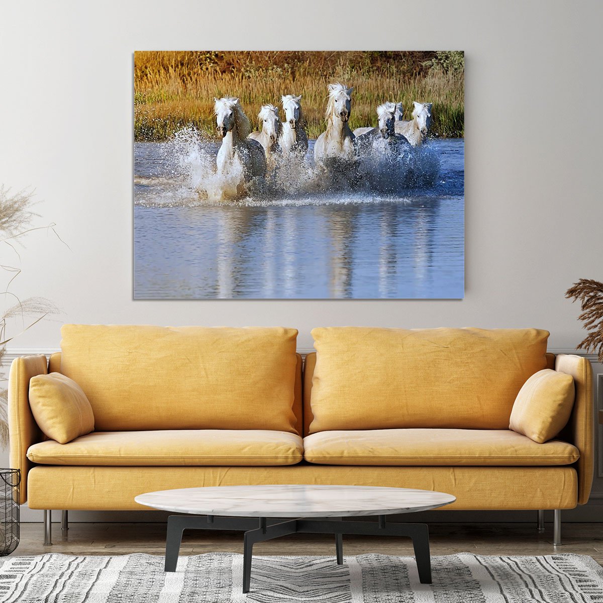 Heard of White Horses Running and splashing Canvas Print or Poster
