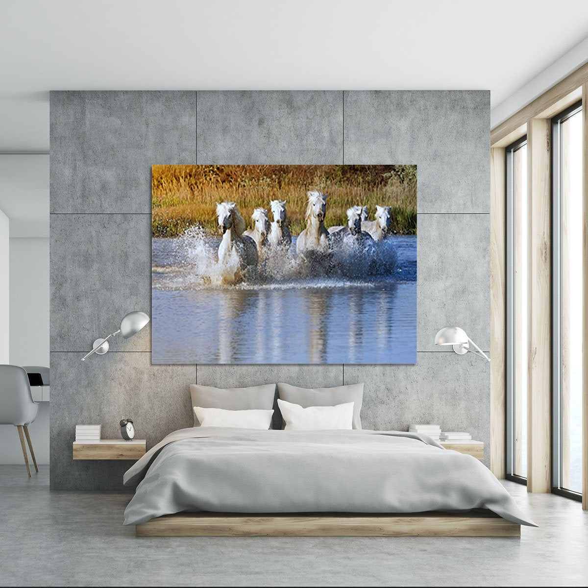 Heard of White Horses Running and splashing Canvas Print or Poster