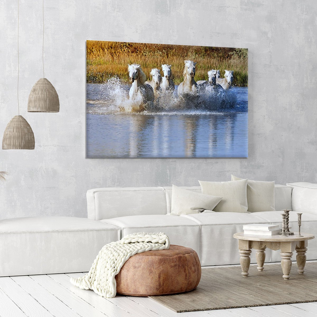 Heard of White Horses Running and splashing Canvas Print or Poster