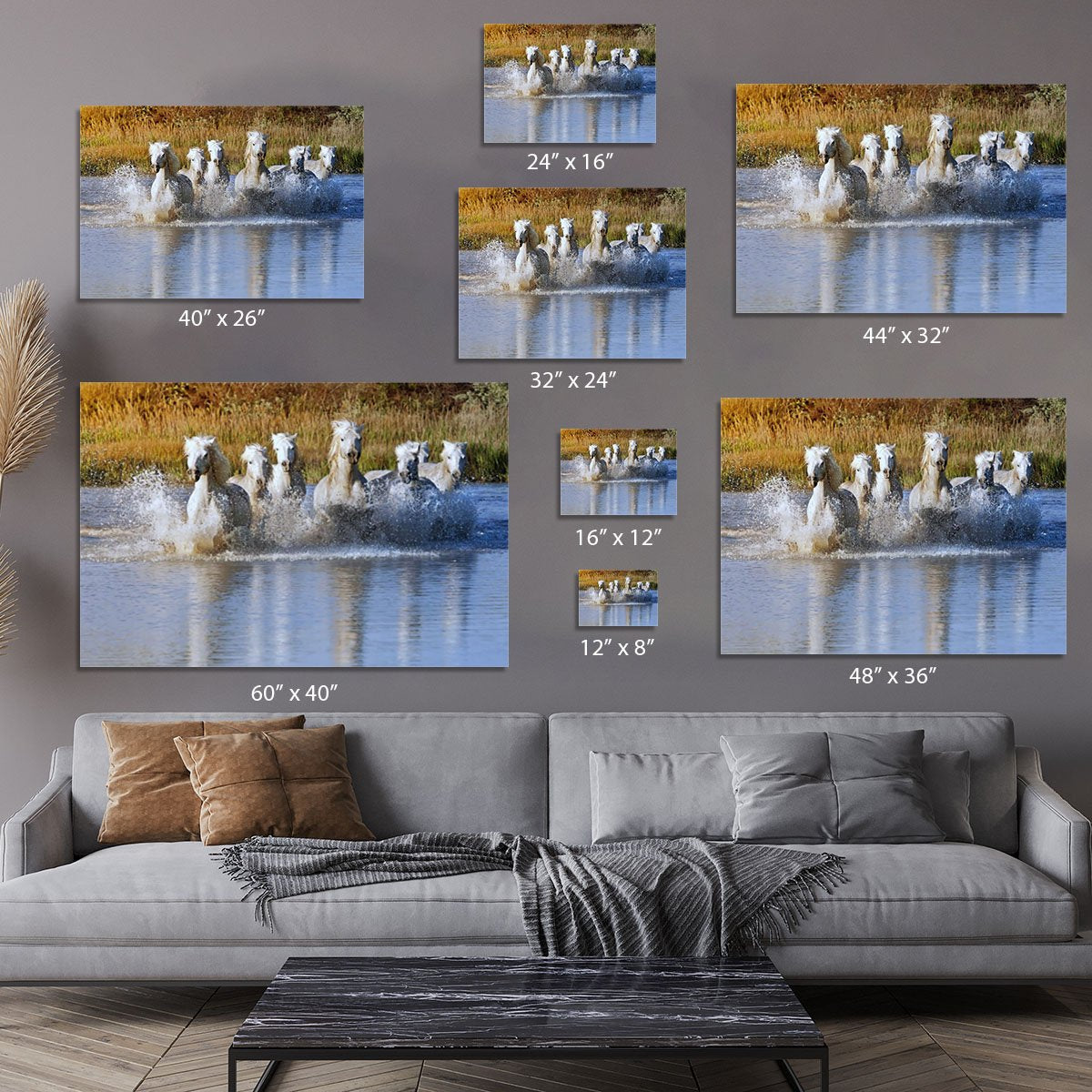 Heard of White Horses Running and splashing Canvas Print or Poster