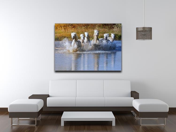 Heard of White Horses Running and splashing Canvas Print or Poster - Canvas Art Rocks - 4