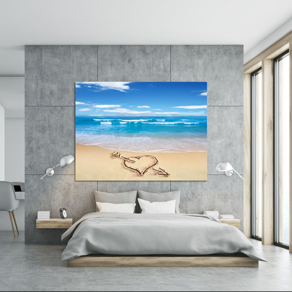 Heart with arrow in sand Canvas Print or Poster